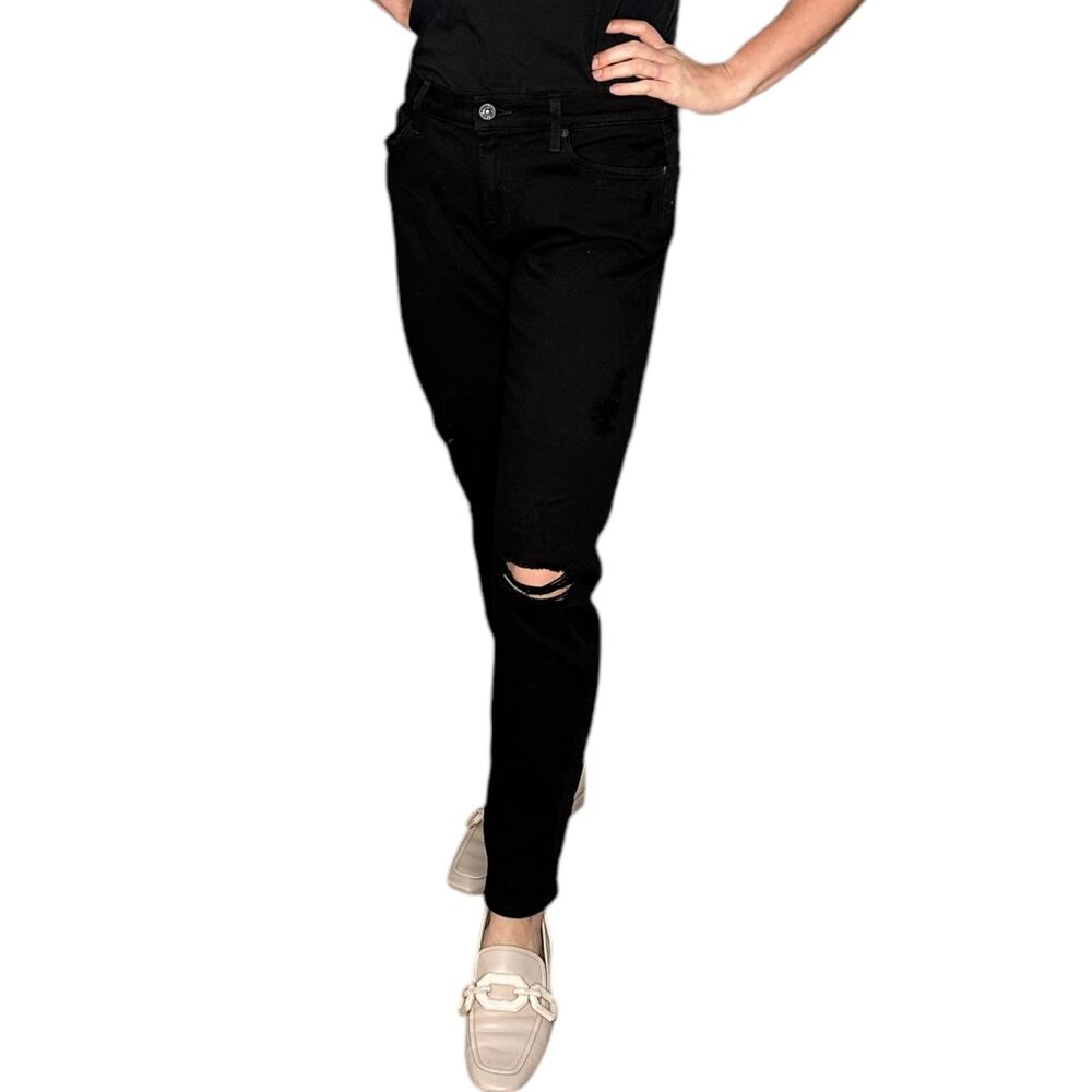 7FAM 7 For All Mankind Black Ankle Guenevere Jeans Distressed Knees Women's 30